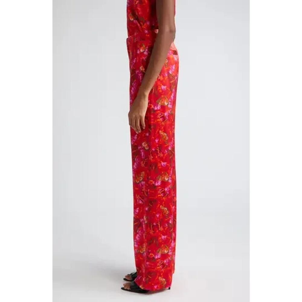 L'AGENCE Luvvy Butterfly Print Silk Straight Leg Trousers Women's Medium ? Pants - Picture 10 of 16